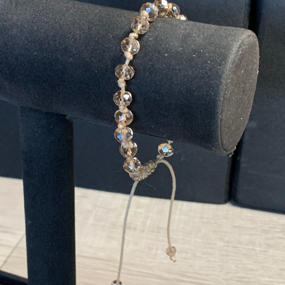 Champagne Faceted Bead Adjustable Cord Bracelet Boho Sliding Knot 4384